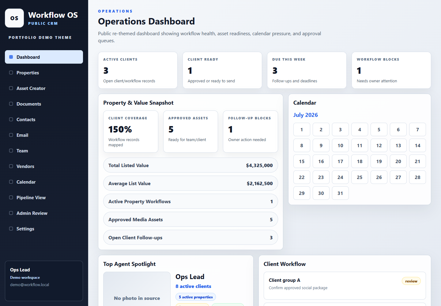 Public-themed operations dashboard interface